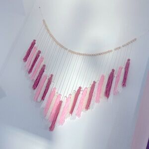 Boho Macrame Wall Hanging,Large Blush Pink Cotton Tassel Garland